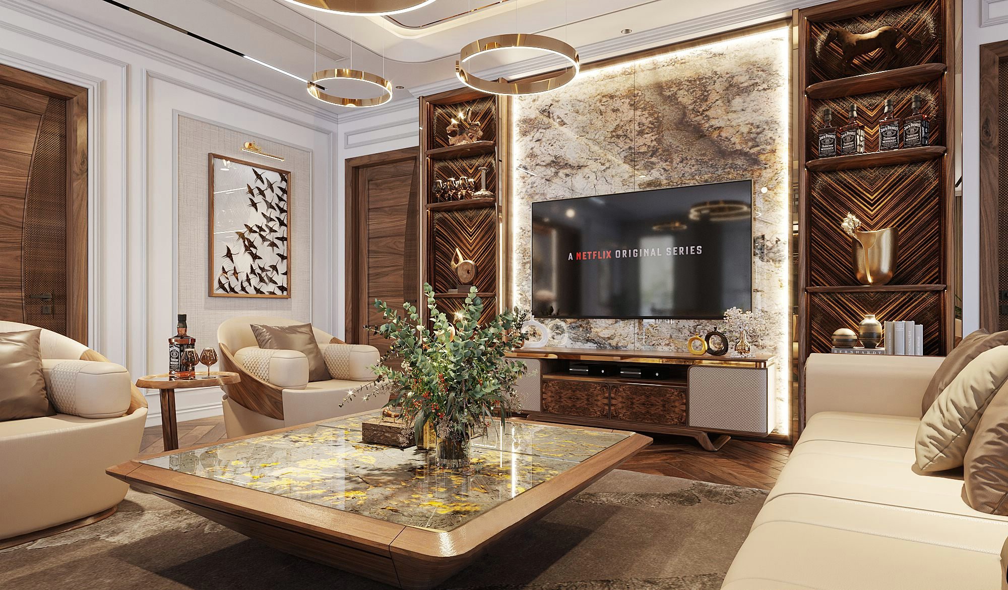 Bàn trà mặt đá cao cấp hình vuông 1m2 x 1m2, mặt đá onyx hoặc granite vàng ánh kim xám