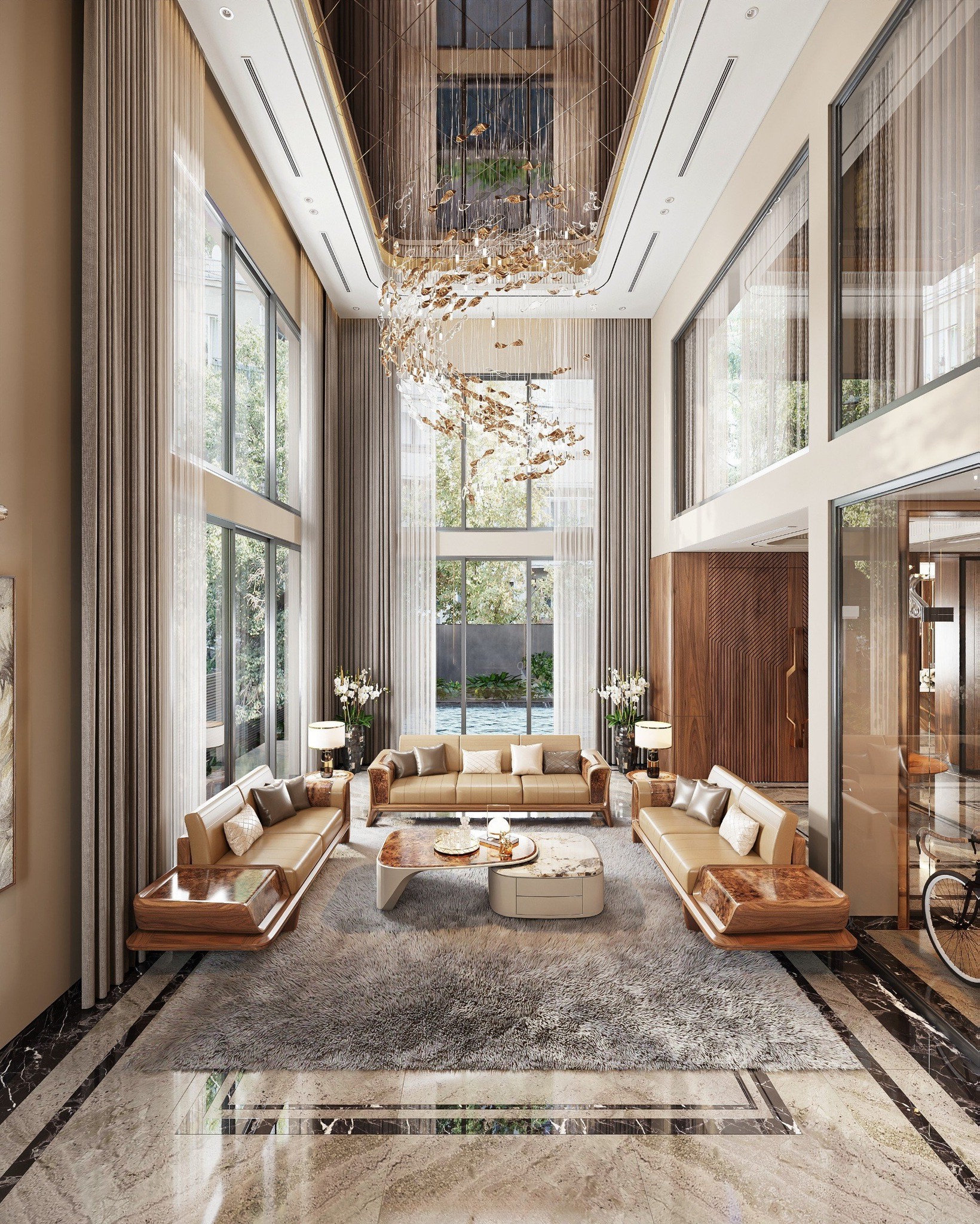 Bộ ghế sofa gỗ tự nhiên hiện đại với bàn trà veneer nu và đá marble sang trọng Bộ ghế sofa gỗ tự nhiên hiện đại với bàn trà veneer nu và đá marble sang trọng