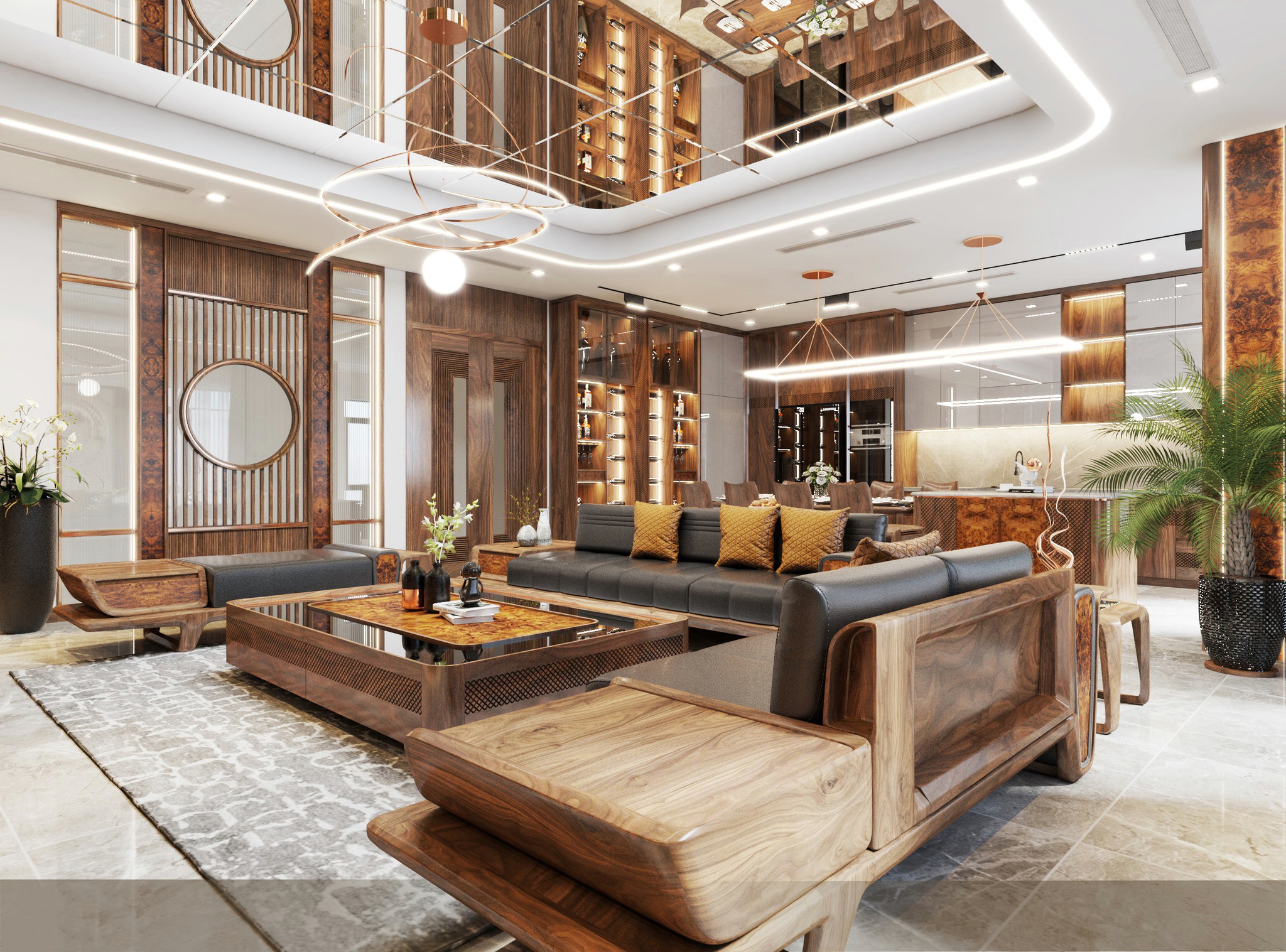 Ghế sofa gỗ phòng khách hiện đại chất liệu gỗ tự nhiên bọc da PU sang trọng