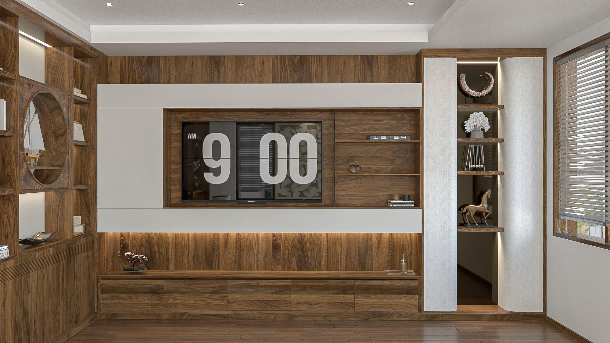 Kệ tivi gỗ đơn giản hiện đại chất liệu gỗ óc chó treo tường tiện dụng