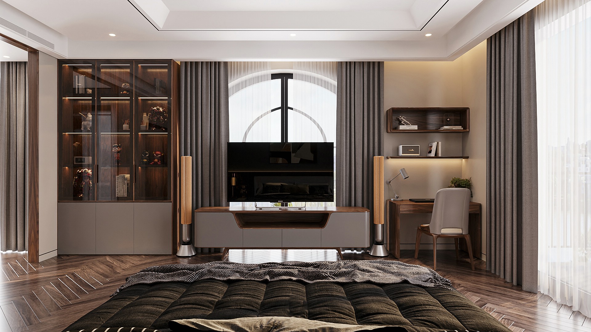 Kệ tivi phòng ngủ hiện đại dáng hộp chữ nhật bo tròn góc cạnh