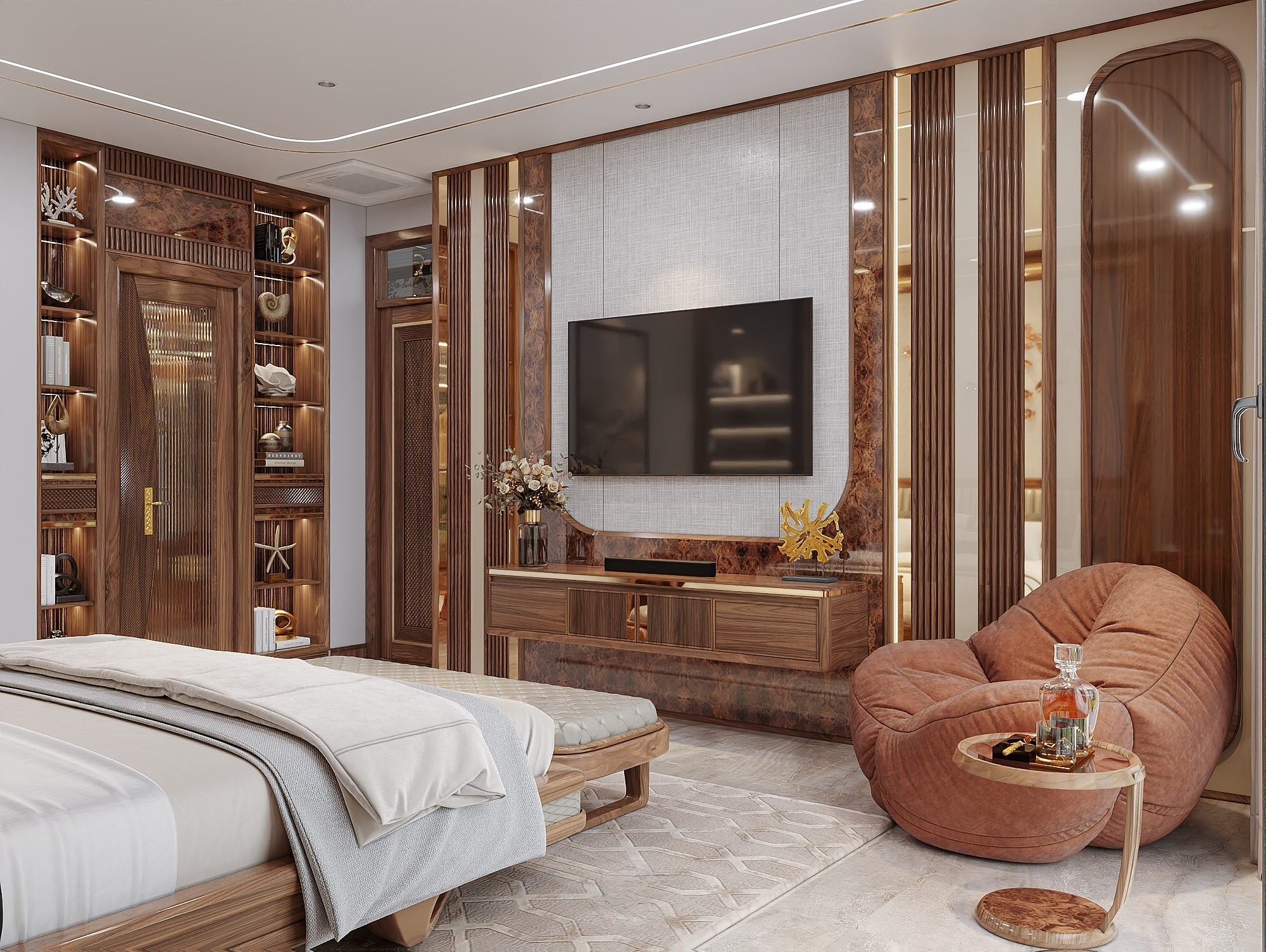 Kệ tivi treo tường gỗ óc chó sang trọng