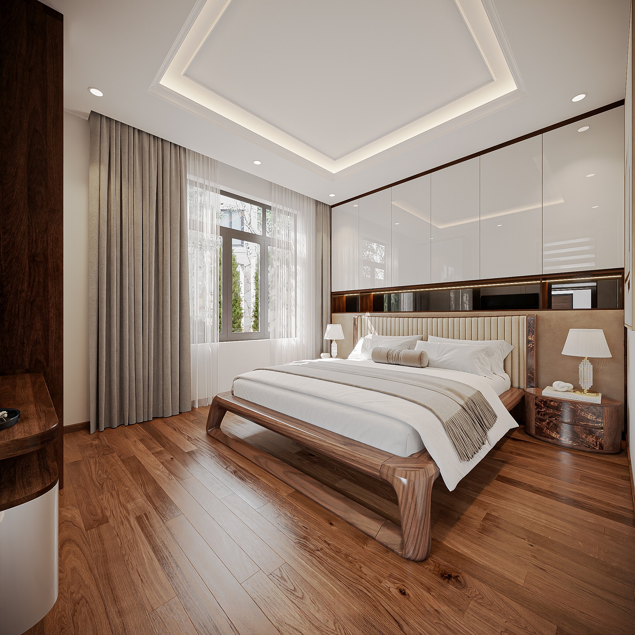 Mẫu giường gỗ óc chó sang trọng