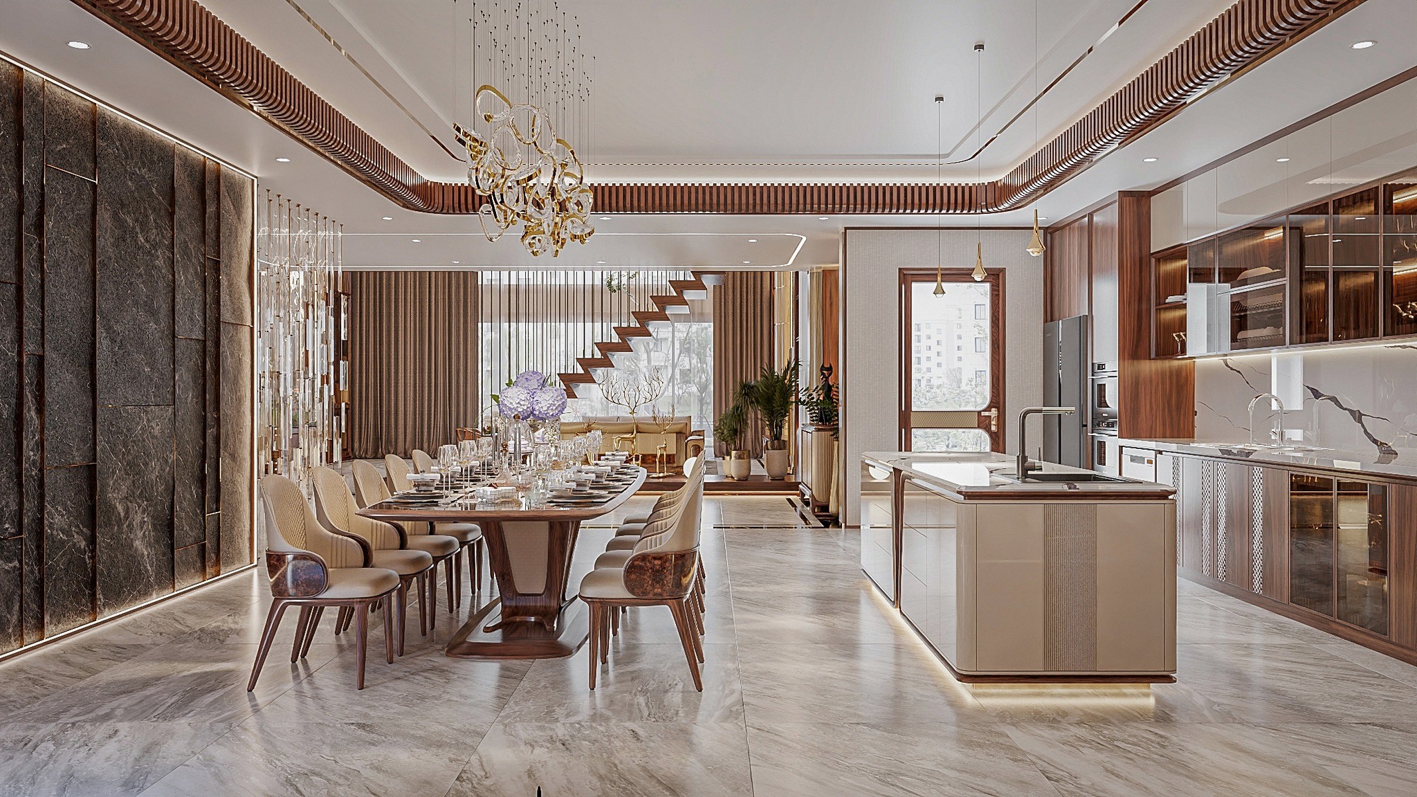 Showroom nội thất gỗ óc chó sang trọng