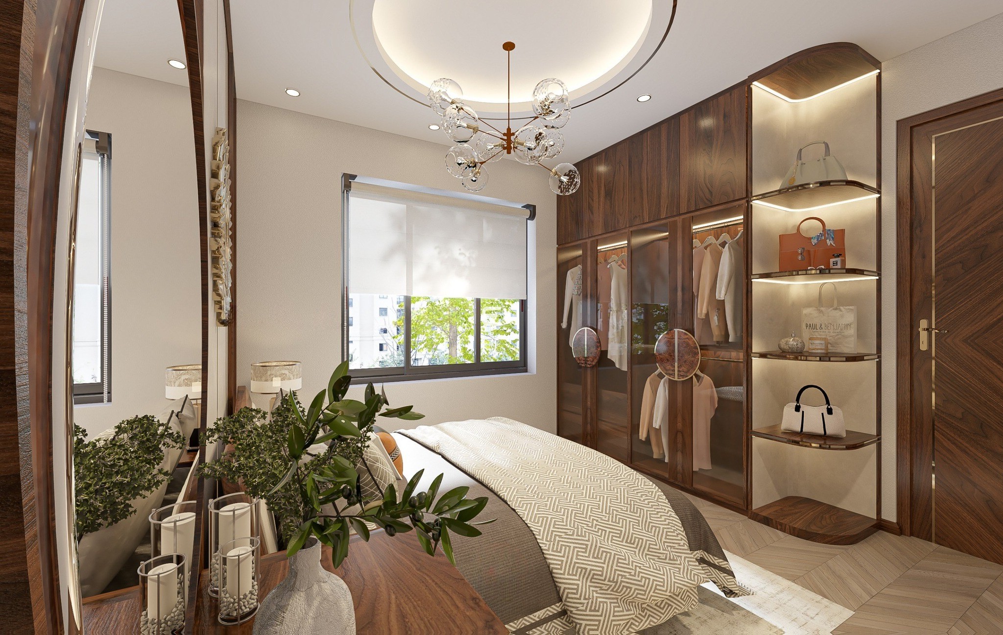 Thiết kế tủ quần áo cho phòng ngủ nhỏ chữ I cao kịch trần