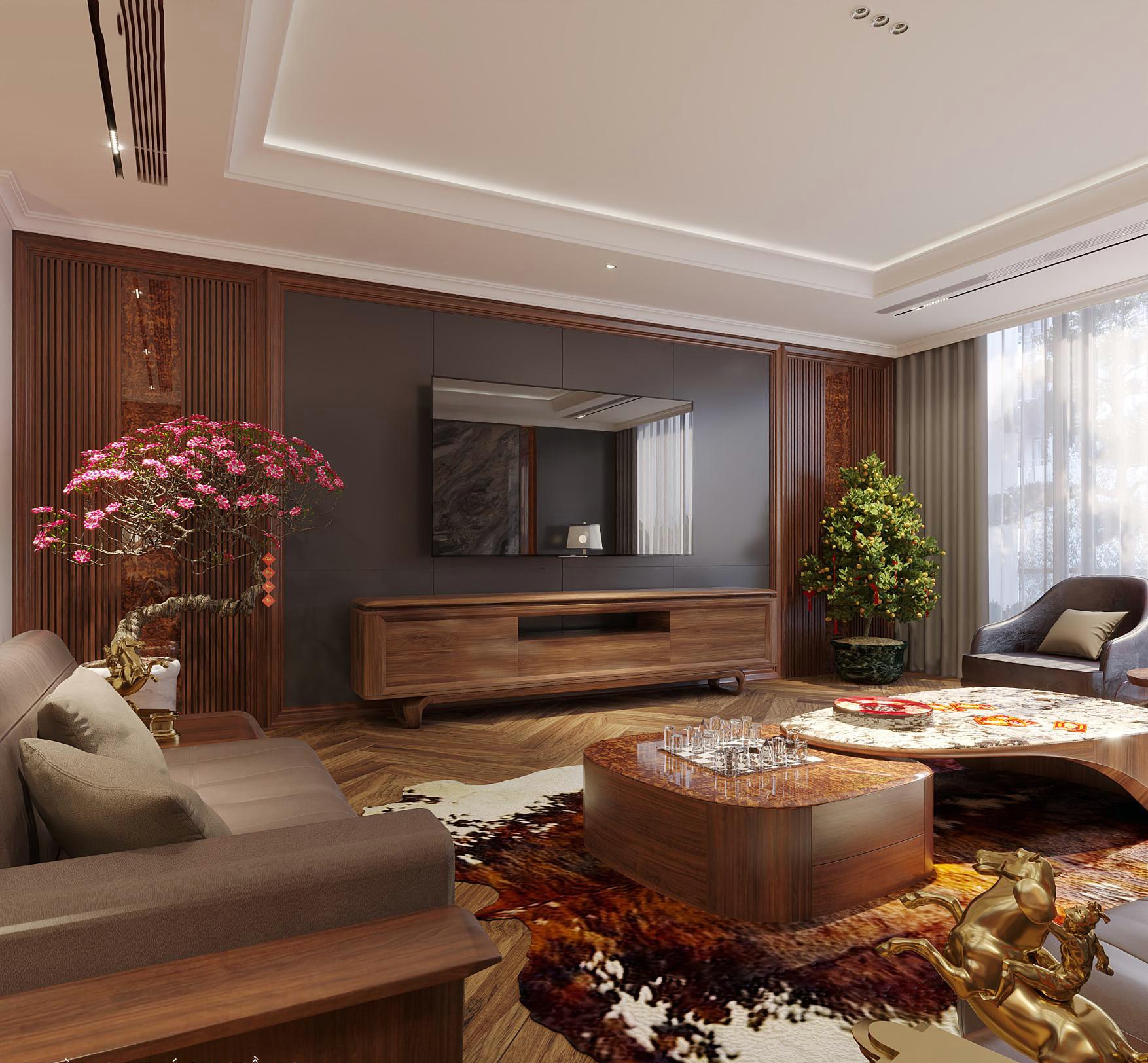 Tủ kệ tivi hiện đại dáng thấp bằng gỗ tự nhiên sang trọng